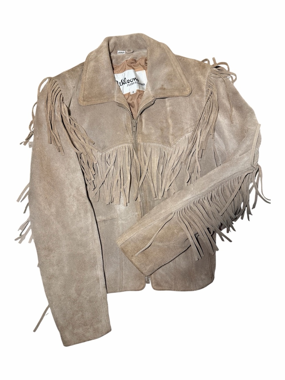 Wilsons Leather Taupe Suede Fringe Jacket